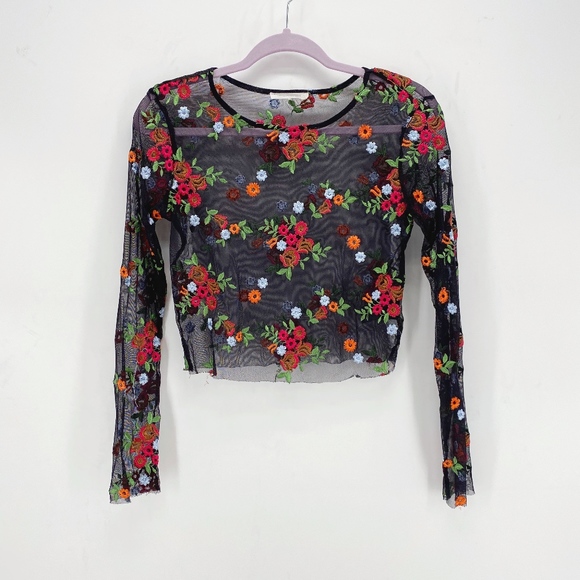 Urban Outfitters Tops - Urban Outfitters Floral Embroidered Mesh Sheer Top